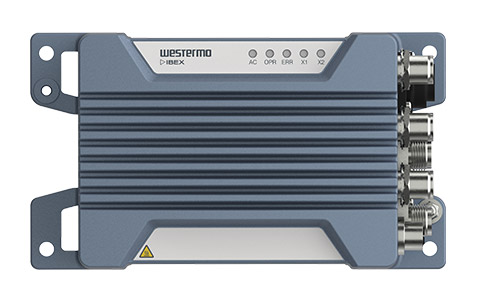 Westermo Ibex-RT-280 IWLAN Dual Fibre Access Point, front view.